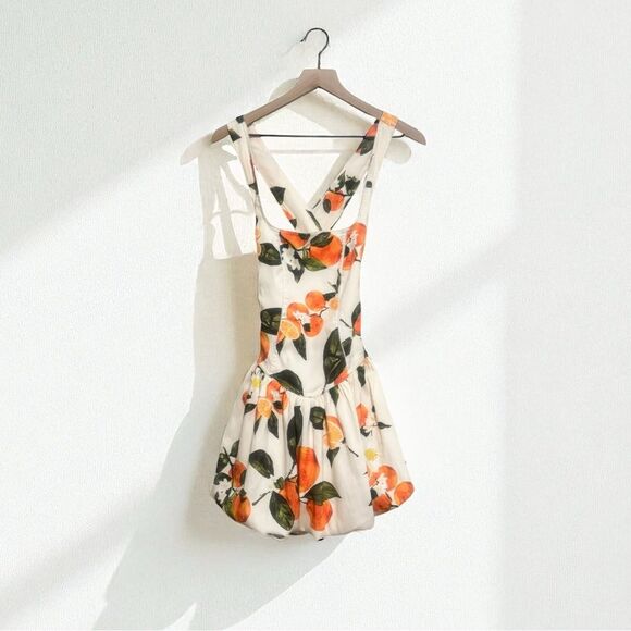 ZARA Orange Fruit Print Mini Dress w/ Open Back (S) - Picture 1 of 10